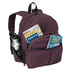 plum microfiber day pack packed
