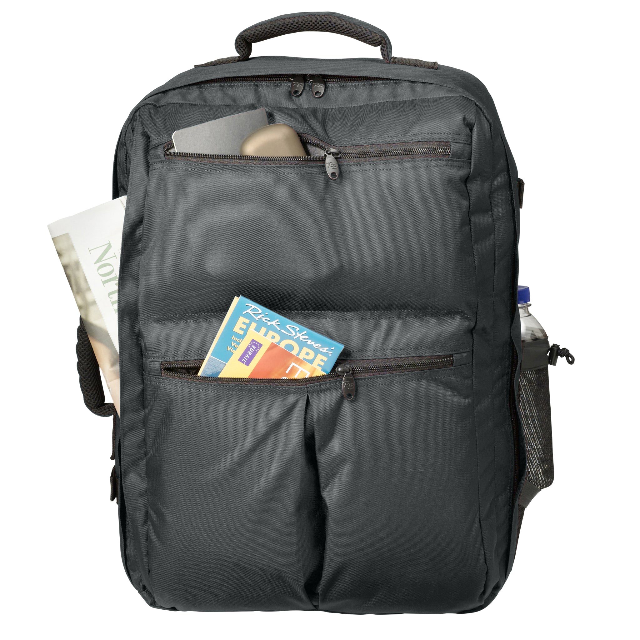 Graphite front pockets carry on backpack