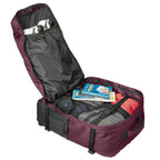 plum packed interior carry on backpack