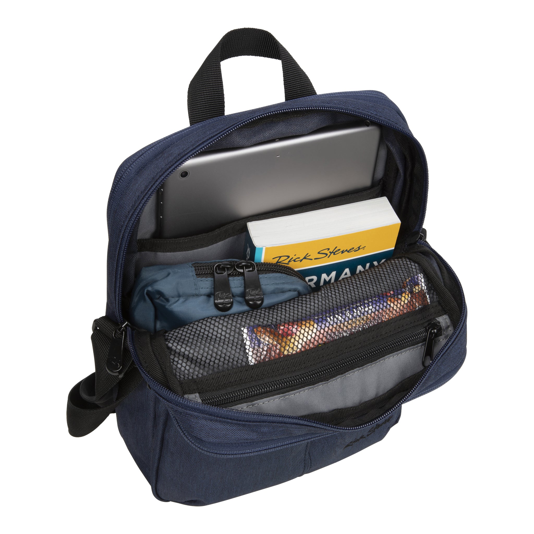 heather navy copenhagen bag open 