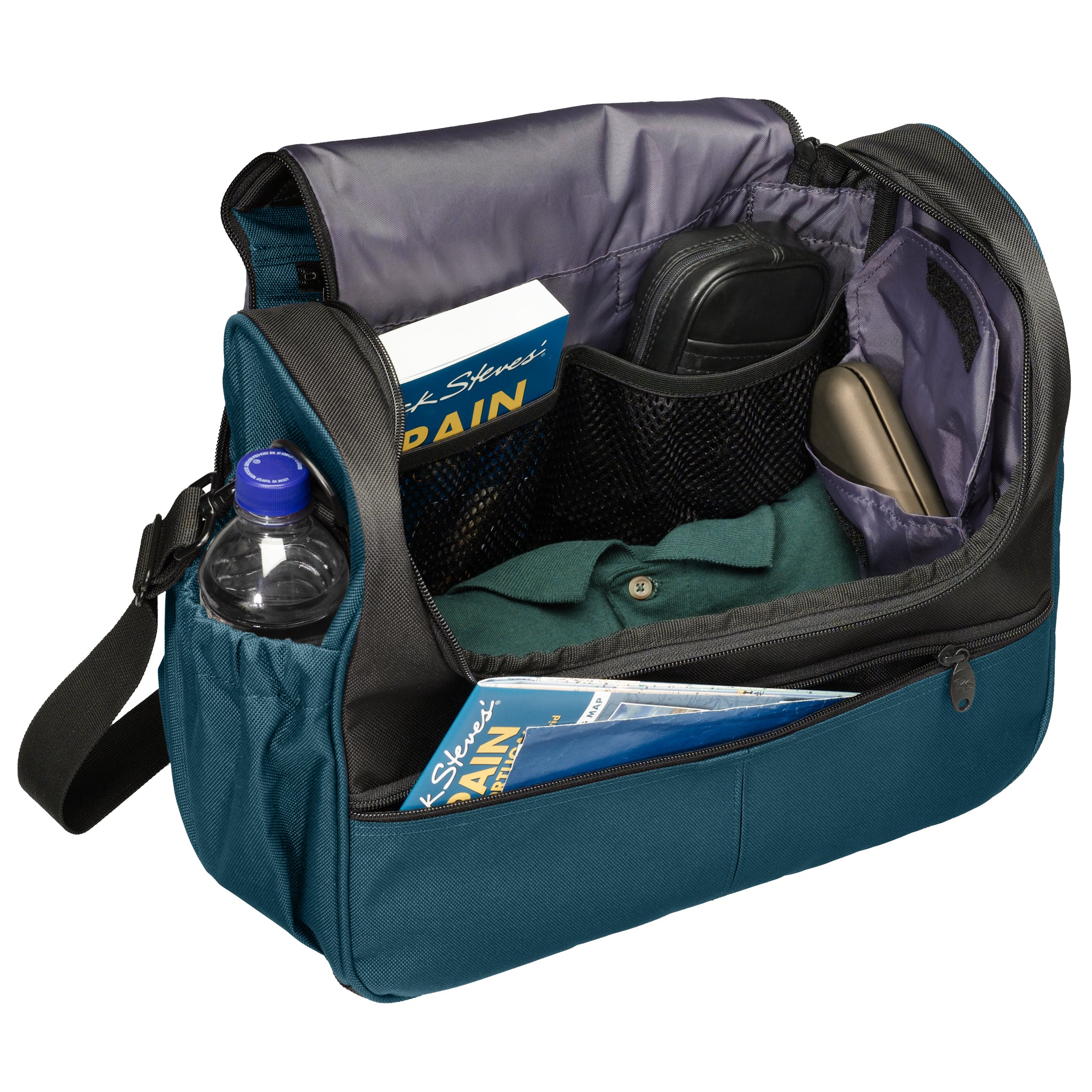 blue spruce euro flight bag open inside