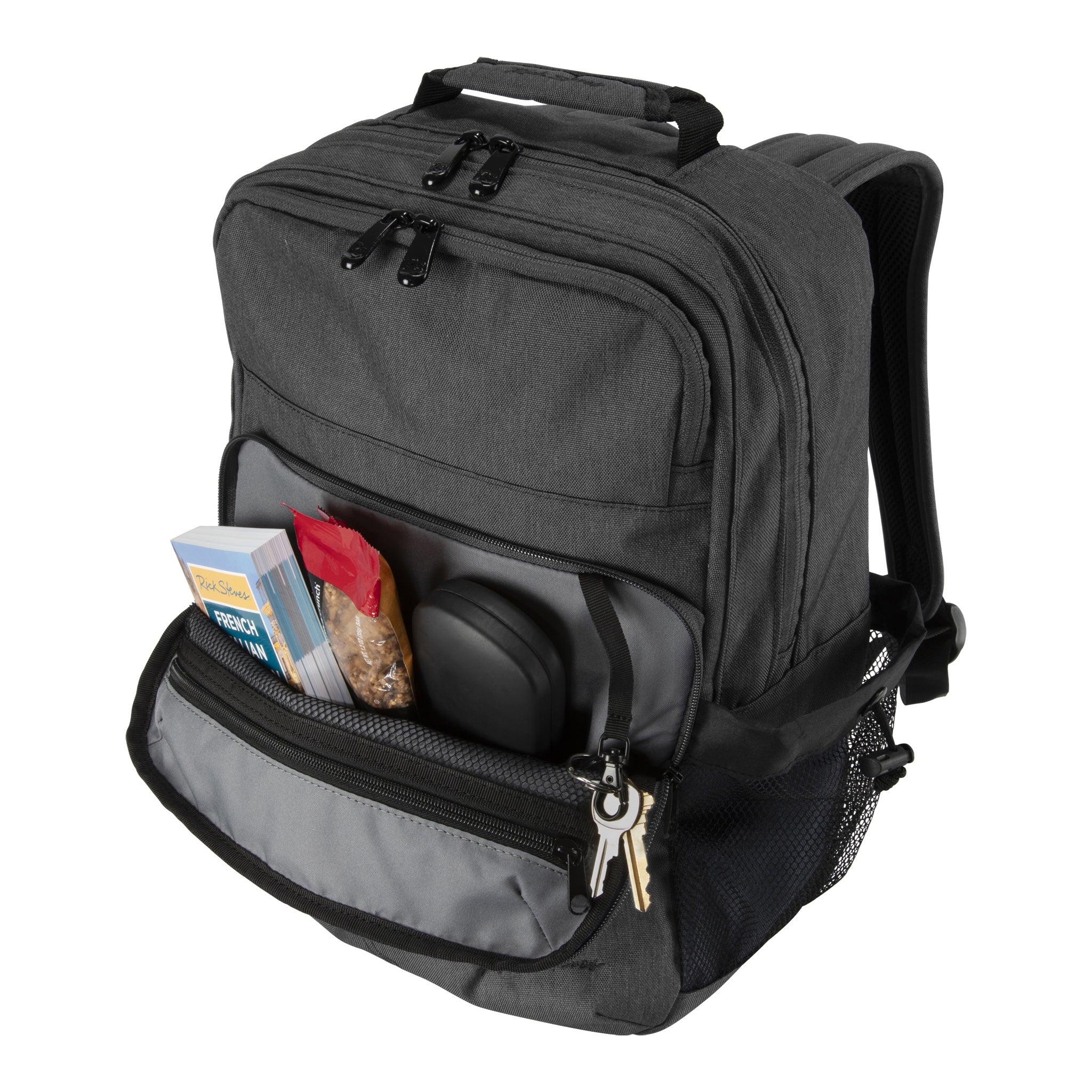 heather gray oslo backpack front pocket