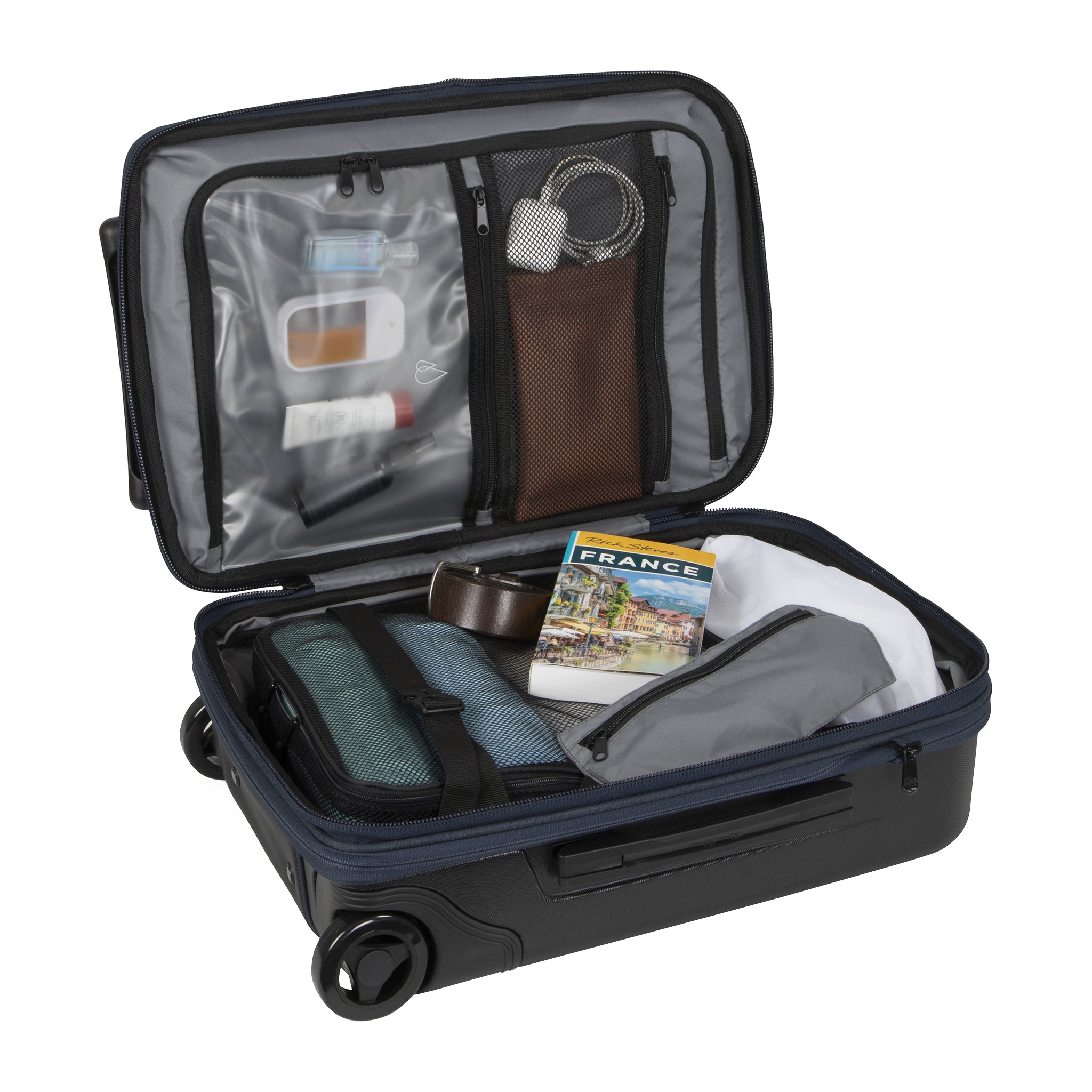 heather navy riga carry on interior