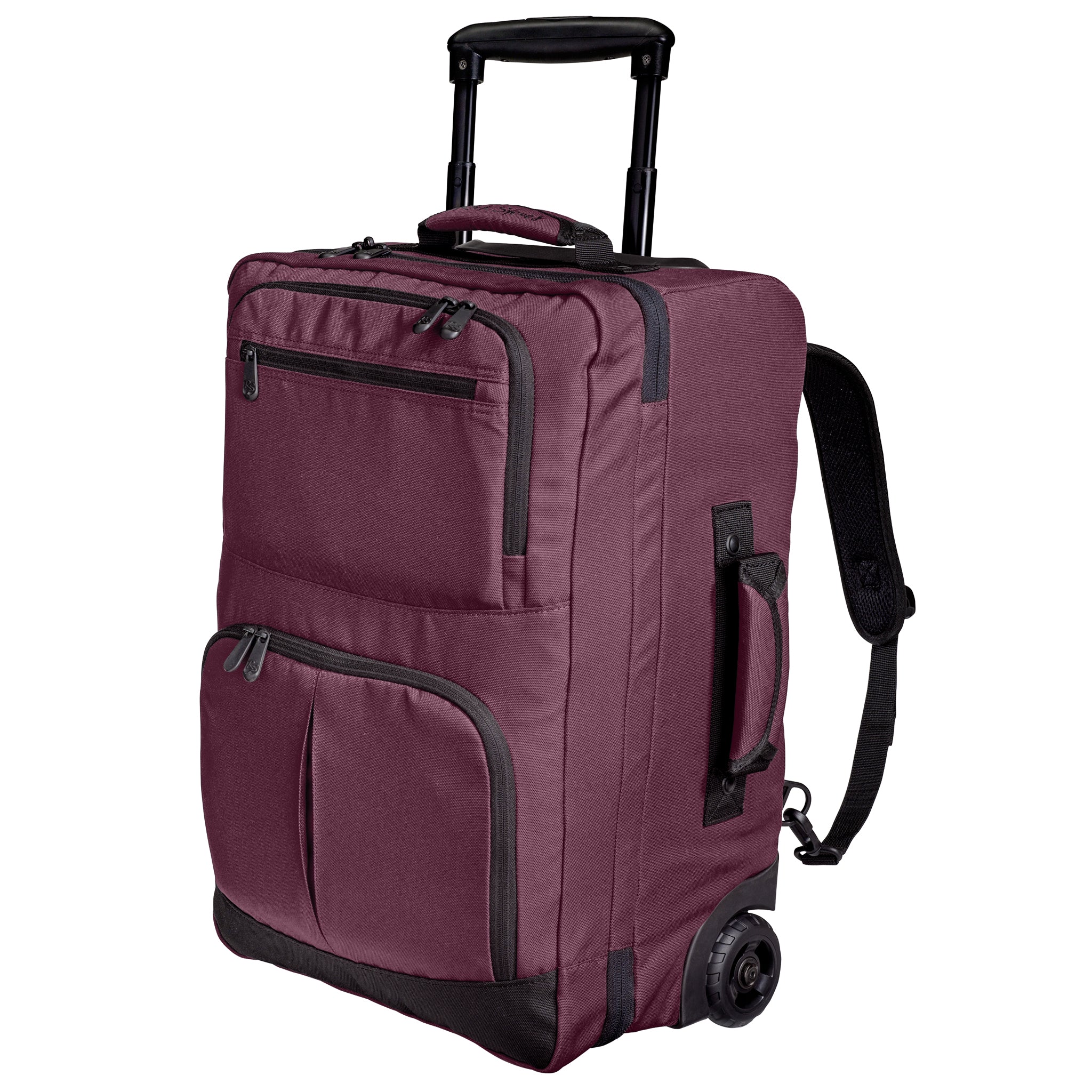 plum rolling backpack front