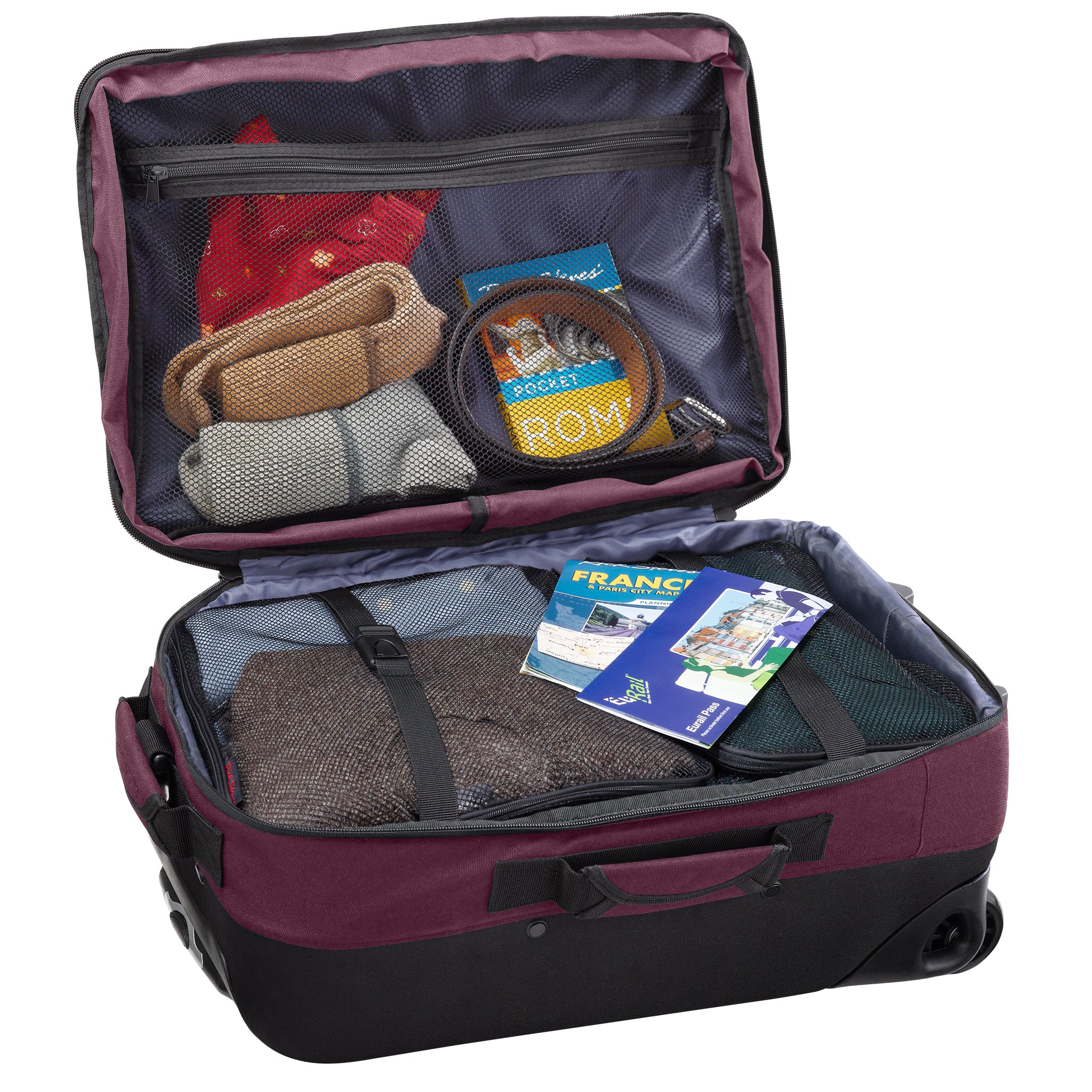 plum rolling carry on inside packed