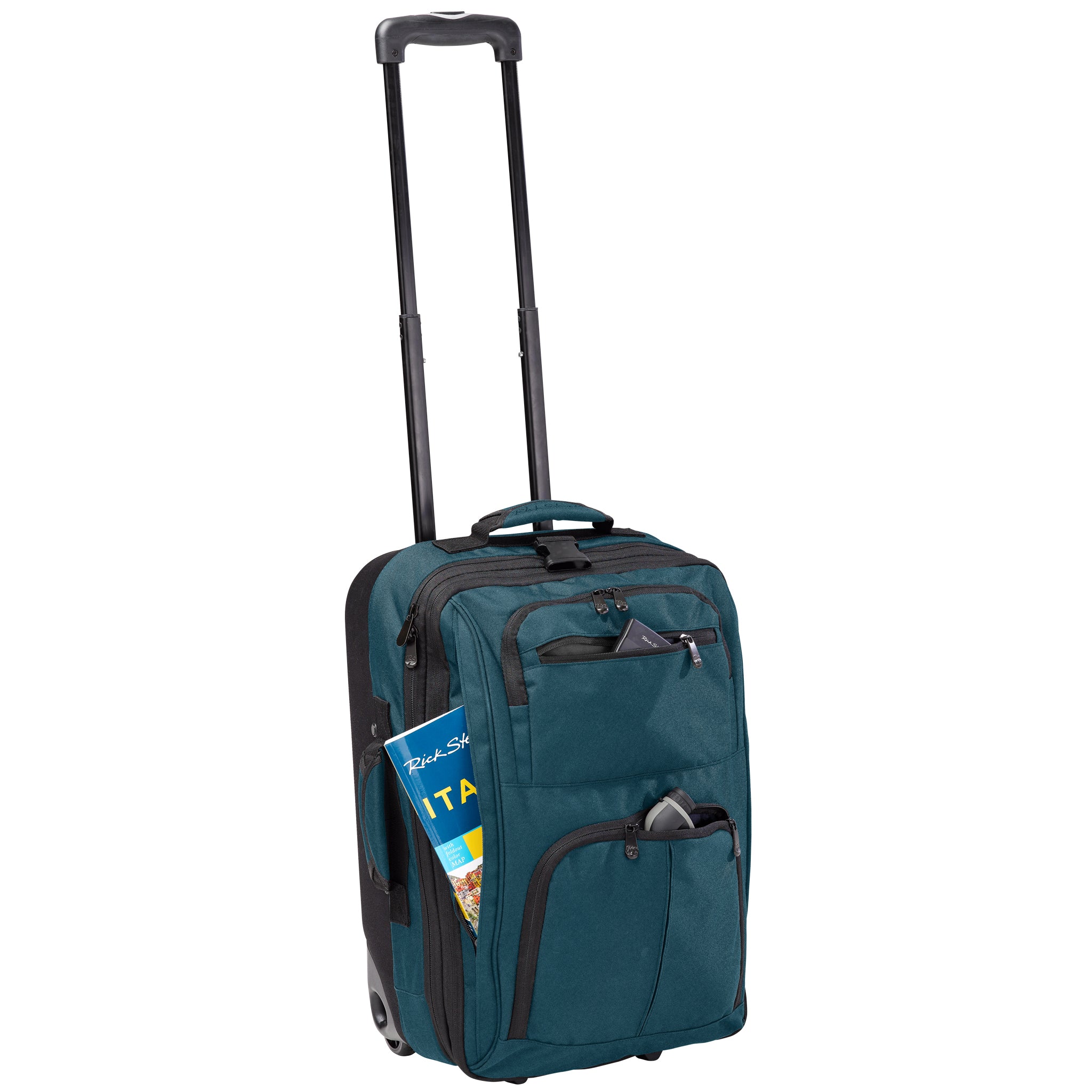 blue spruce rolling carry on pockets