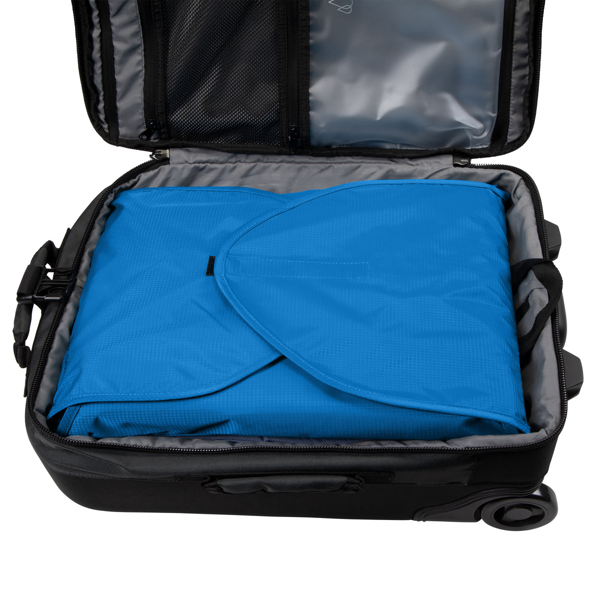 turquoise packing folder in bag
